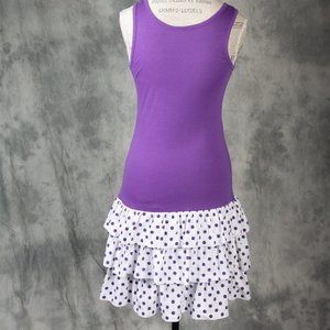 Vtg 80s purple polka dot ruffle dress